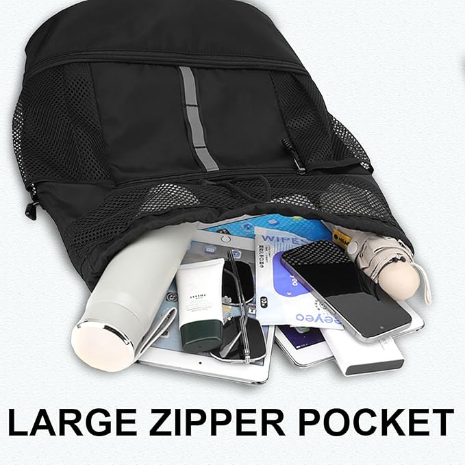 Drawstring Backpack with Mesh Pockets String Gym Bag Sackpack Sandproof Water Resistant Beach Backpack for Men Women