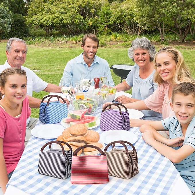 Nuogo 12 Pieces Insulated Lunch Bag Reusable Box Thermal Lunch Leakproof Tote Bag for Women Men Office School Work Picnic Beach Fishing