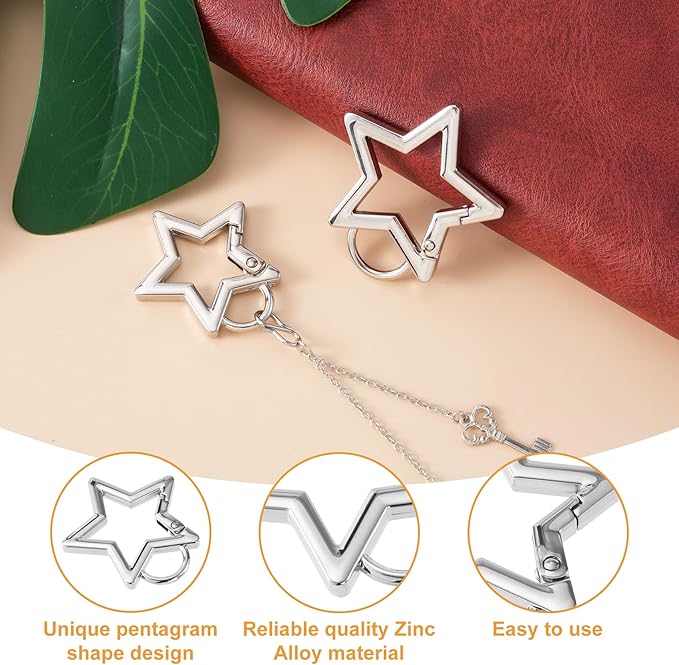 Star Carabiner, Zinc Alloy Heavy Duty Star Shaped Keychain Clip, Carabiner Clip for Camping, Hiking, Fishing