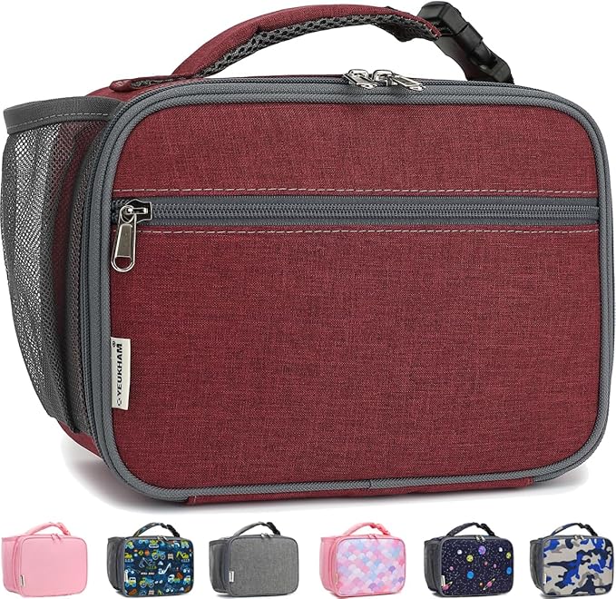 Insulated Lunch Box for School, Thermal Reusable Durable Freezable Lunch Bags for Kids Boys Girls Men Women - Small Soft Cooler Portable Lunch Tote Kit for Work Picnic Travel,Dark Red
