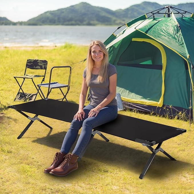 YSSOA Camping Cot, Sleeping Cots for Adults with Storage Bag, Portable and Lightweight Cot Bed for Outdoor Traveling, Hiking, Office Nap, Easy to Set up, 1 Pack