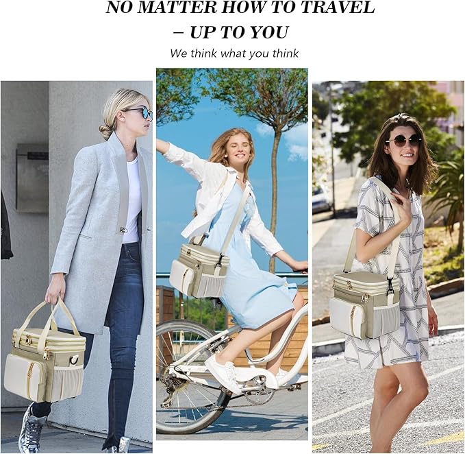 Lunch Box & Lunch Bag for Women Men, Large Insulated Adult Lunch Box Leakproof Lunchbox Cooler Bag for Work Picnic Beach,16L, Beige & White