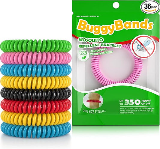 Mosquito Bracelets, 36 Pack Individually Wrapped Wristbands, DEET Free, Natural and Waterproof Bands, Camping Travel Essentials