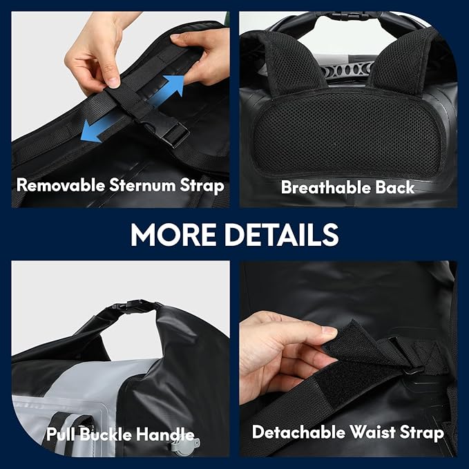 Haimont 100% Waterproof Roll-Top Backpack Heavy Duty Large Capacity IPX7 Dry Bag for Kayaking Rafting SUP Camping, 60/100L