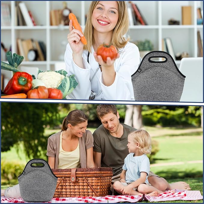 LOVAC Insulated Neoprene Lunch Bag for Men,Reusable Lunch Tote,Durable and Waterproof Lunch Bags,Soft and Lightweight (Black-Grey)