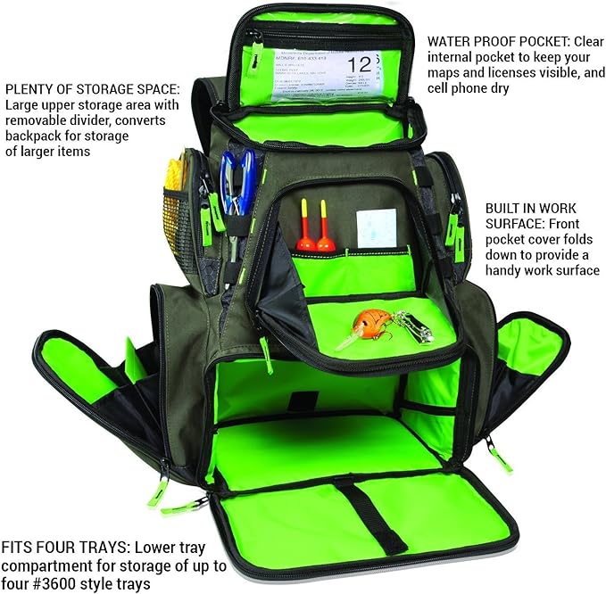 Wild River CLC WN3606 Multi-Tackle, Mulit-Pocket, Large Backpack, Fishing Bag, Without Trays