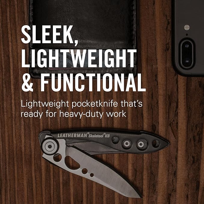 LEATHERMAN, Skeletool KB Pocketknife with Straight Edge, Stainless Steel Blade and Bottle Opener, Onyx