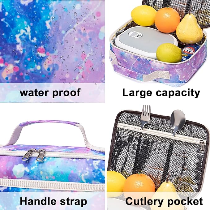 Kids Lunch Box Boys Girls Insulated Lunch Cooler Bag Reusable Lunch Tote Kit for School Travel (Tie Dye Purple)