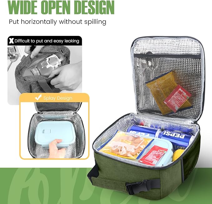 Lunch Bag for Men/Women, Reusable Lunchbox for Adult, Small Insulated Lunch box, Lunch Tote Bag for Office, Work, Picnic - Green