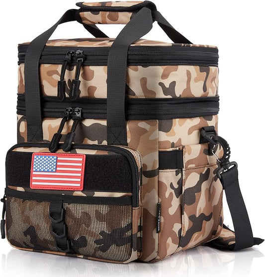 JOYHILL Tactical Lunch Box for Men, Double Deck Expandable Insulated Lunch Bag, Large Durable Thermal and Cooler Bag for Adult, Modern Leakproof Bag for Adult Work, Camping, Picnic, Navy,18 L/24 Can