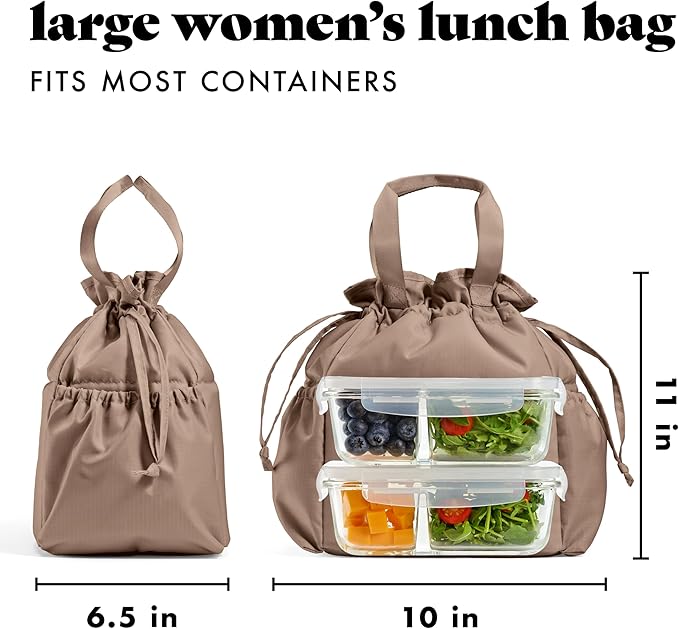 Fit & Fresh Lunch Bag For Women, Insulated Womens Lunch Bag For Work, Stain-Resistant Large Lunch Box For Women With Containers, Cinch Closure Cromwell Bag, Taupe