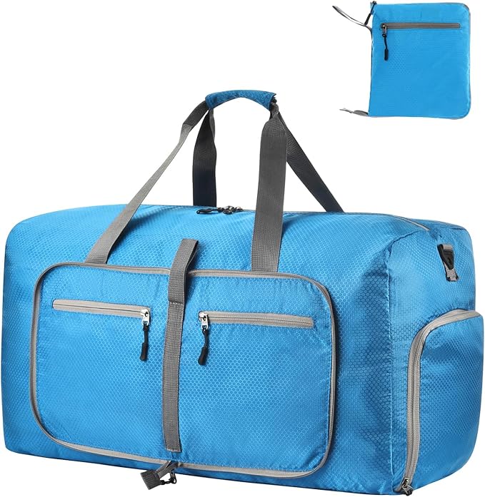 Dimayar Travel Duffle Bag for Men Women - Foldable Duffel Bag with Shoes Compartment - Overnight Bags Waterproof & Tear Resistant(115L,Light Blue)