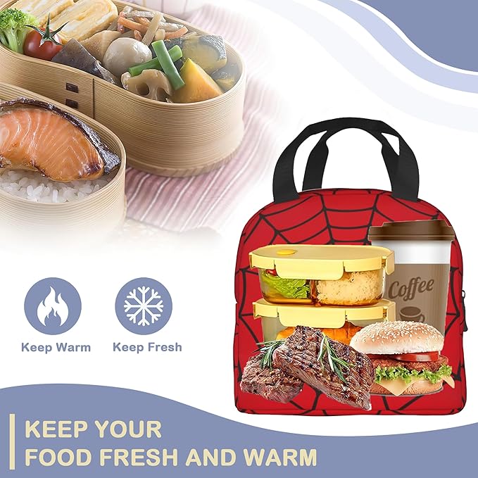 Spider Web Red Insulated Lunch Bag Reusable Lunch Box Women Men,Cooler Thermal Meal Tote for Kids School Student Picnic Office Work