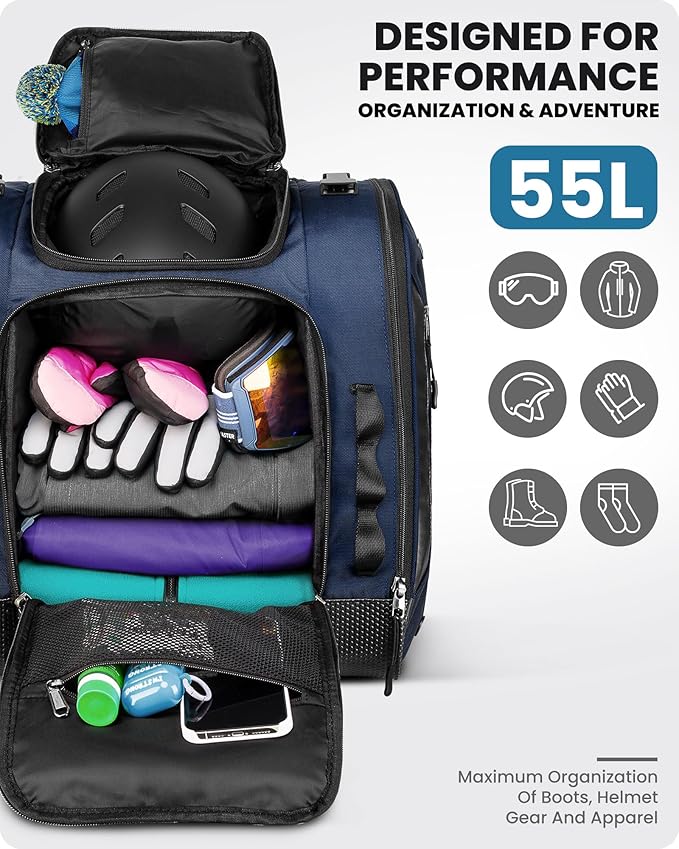 OutdoorMaster Boot Bag - Upgraded Ski Boots and Snowboard Boots Bag, Excellent for Travel with Waterproof Exterior & Bottom - for Men, Women and Youth, 55L