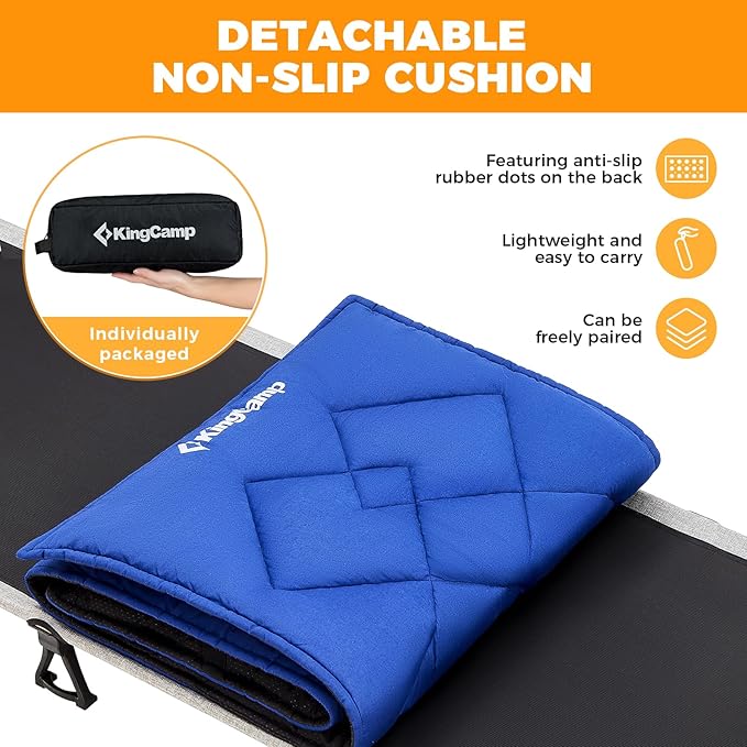 KingCamp Folding Camping Cots, Foldable 265lbs Heavy Duty Portable Ultralight Lightweight Sleeping Bed with Mattress Pad Pillow for Adults Outdoor Backpacking Travel Hiking, Black