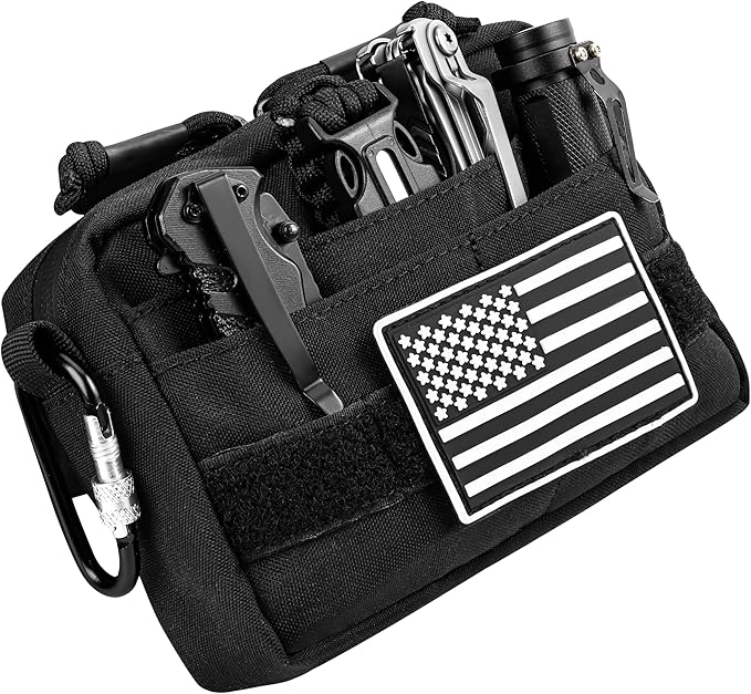 MOZETO Belt Pouches for Men, Water Resistant Small Belt Bag with USA Flag Patch, Pocket Organizer Storage EDC Gear for Work, Travel, Hiking
