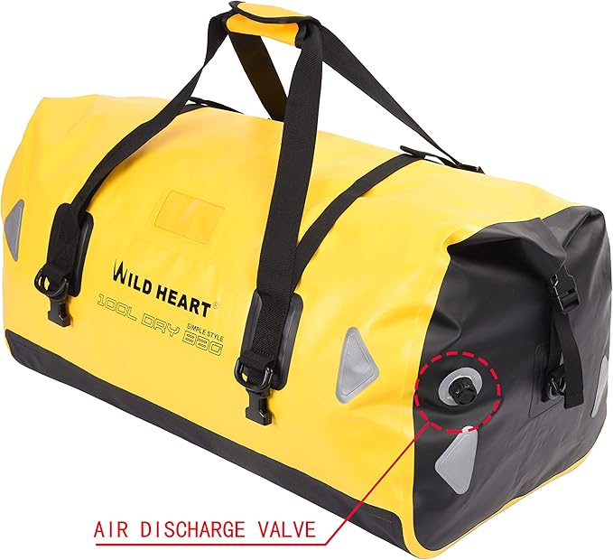 WILD HEART Waterproof Motorcycle Duffel Bag PVC500D Double-bottom With Rope Straps and Inner Pocket 40L 66L 100L for Kayaking, Camping, Boating,Motorcycle