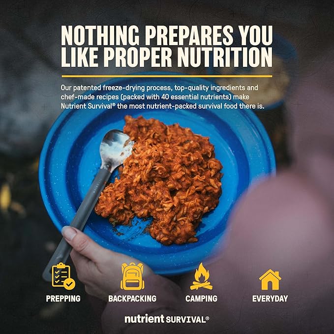 Nutrient Survival MRE Hearty Lasagna, Ready to Eat Meals (10 Servings) Freeze Dried Prepper Supplies & Emergency Food Supply, 40 Essential Nutritients, Shelf Stable Up to 25 Years, One Can