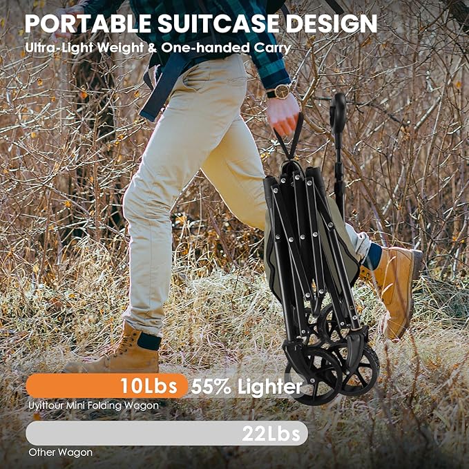 Collapsible Wagon Cart Foldable with 220lbs Weight Capacity, Lightweight Portable Folding Grocery Shopping Cart with Wheels for Camping Sports Beach and Shopping, Khaki