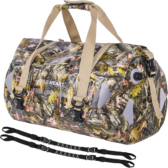 WILD HEART Waterproof Motorcycle Duffel Bag PVC500D Double-bottom With Rope Straps and Inner Pocket 40L 66L 100L for Kayaking, Camping, Boating,Motorcycle