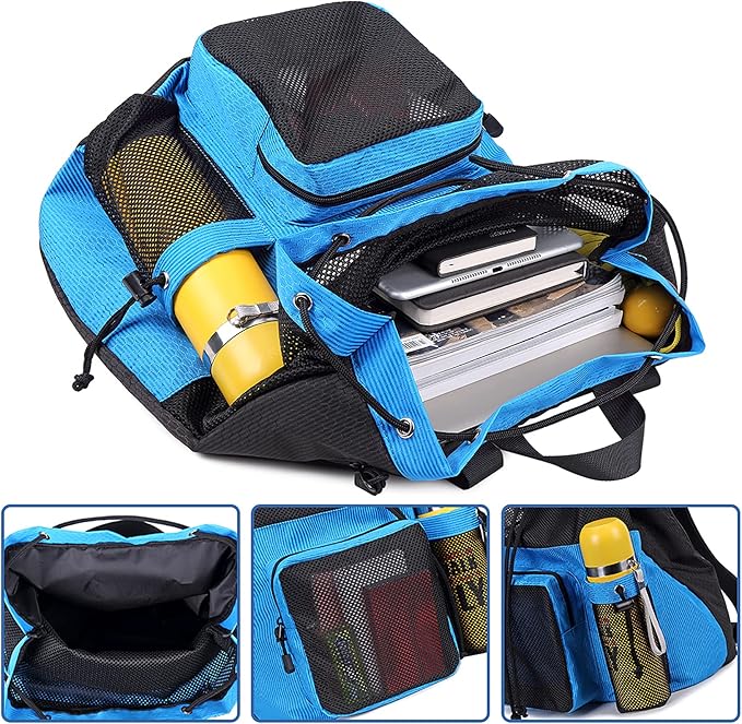 Lohol Large Mesh Drawstring Backpack with Shoe Bag, Durable Swimming String Sack with Handle for Sports Gym Yoga Beach Travel