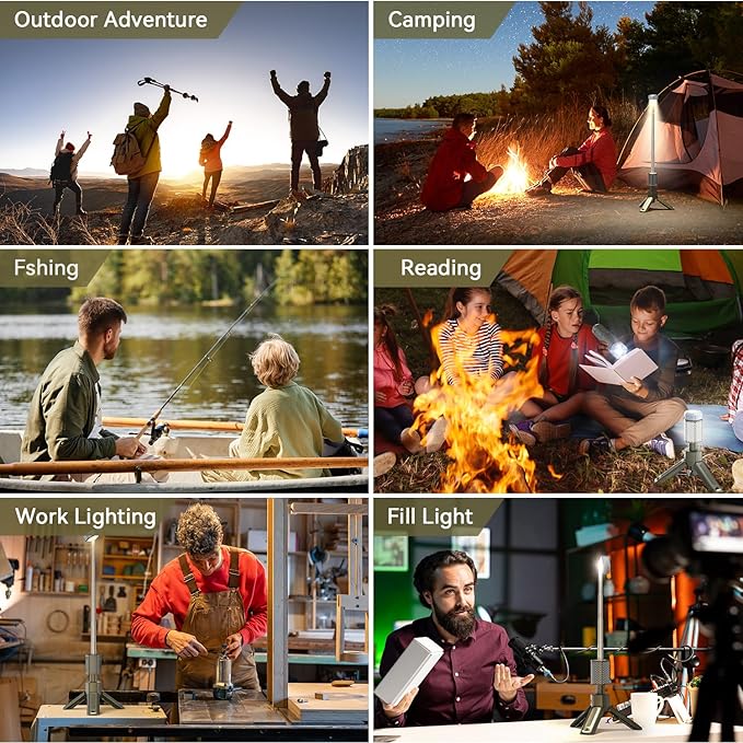 MORIKO Camping Lights Rechargeable Telescopic, Portable Collapsible Magnetic Lantern Camping Essentials, 10,500mAh IP67 Waterproof LED Flashlights, Camping Gear for Hiking Fishing Travel Emergency