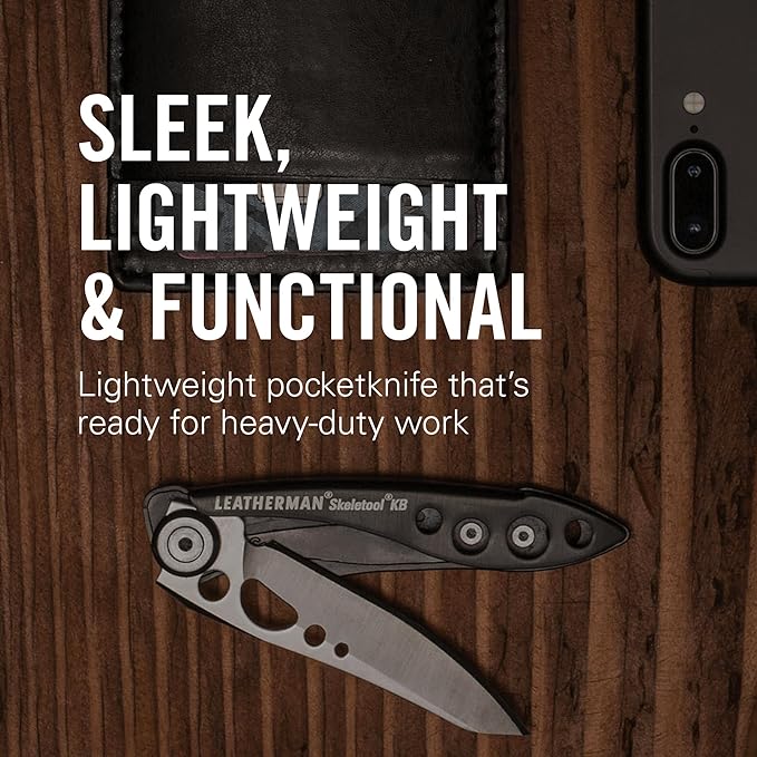 LEATHERMAN, Skeletool KB Pocketknife with Straight Edge, Stainless Steel Blade and Bottle Opener, Verdant Green