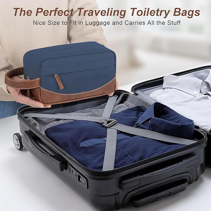 Travel Toiletry Bag for Men, Hanging Toiletry Organizer, Water Resistant Shaving Kit with Large Capacity for Travel Accessories - Navy Blue