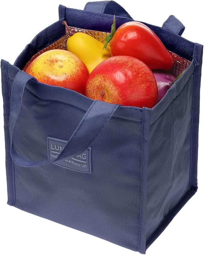 PATIKIL Insulated Lunch Bags, 8"x5"x9" Reusable Bento Bags Thermal Lunch Tote Portable Food Containers Bag for Men and Women, Dark Blue