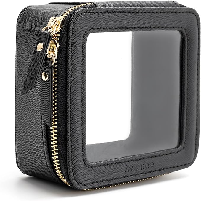 Aveniee Clear Makeup Bag Small, Mini Travel Toiletry Bag Cosmetic Bags TSA Approved, Clear Makeup Case Pouch with Zipper, Car Organizer Essentials for Women Men(Mini-Black)