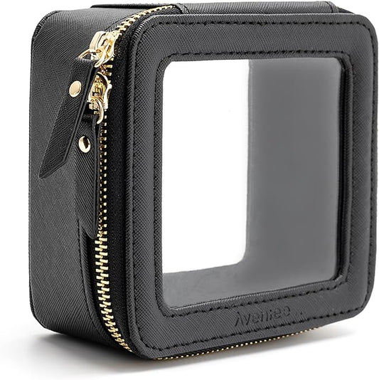 Aveniee Clear Makeup Bag Small, Mini Travel Toiletry Bag Cosmetic Bags TSA Approved, Clear Makeup Case Pouch with Zipper, Car Organizer Essentials for Women Men(Mini-Black)