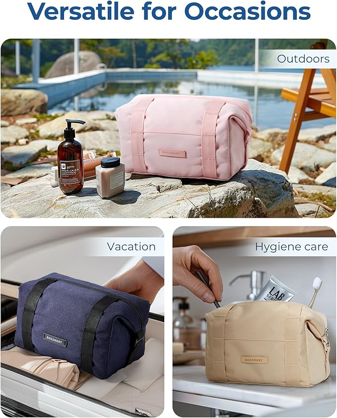 BAGSMART Travel Toiletry Bag for Men, Large Hanging Dopp Kit Water Resistant Shaving Bags Organizer Gifts for Mens Traveling, Hygiene, Bathroom Essentials, Toiletries Accessories, Khaki