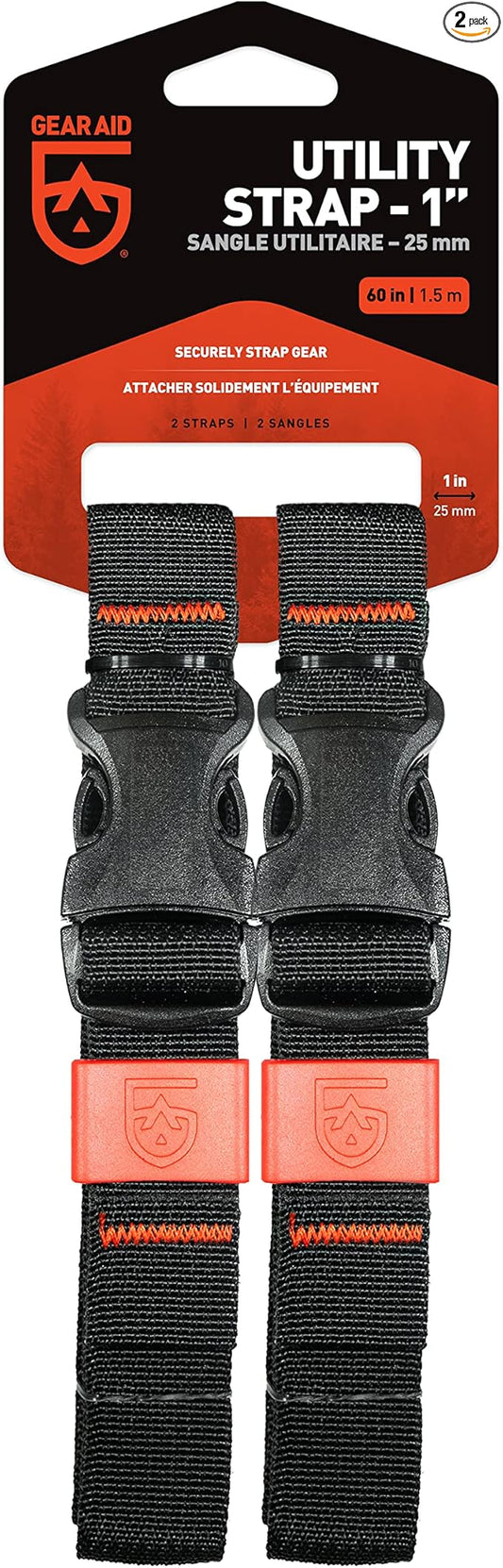 GEAR AID Utility Straps with Side-Release Buckle, Secure and Compress Camping, Biking, Hunting, Boating Gear, Multiple Sizes