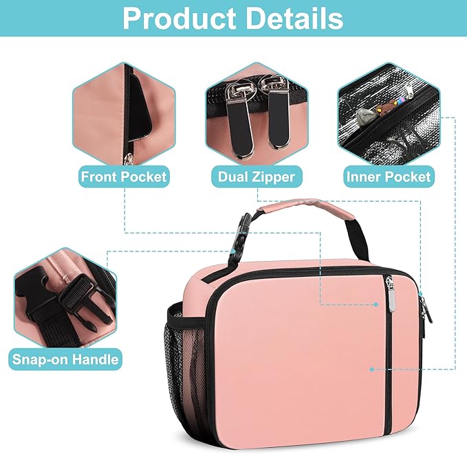 esouler Lunch Box Kids Insulated Lunch Bag for Boys & Girls Durable Children Lunchbox for School with Water Bottle Holder-Pink