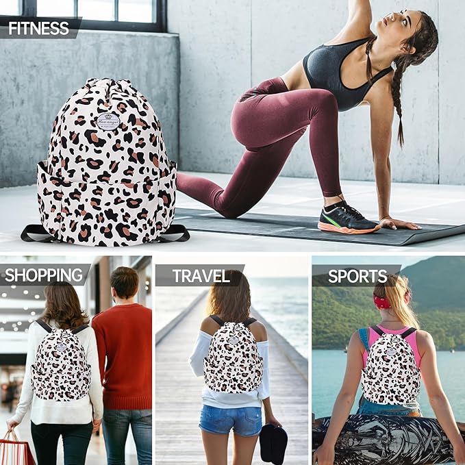 HUA ANGEL Floral Print Drawstring Bag - Lightweight Waterproof Cinch Sackpack with Side Pocket for Men & Women Travel Gym Bag