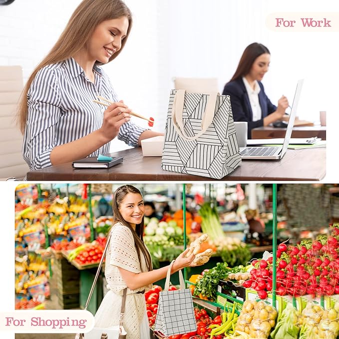 Berlune 20 Pcs Insulated Lunch Bag Bulk 8.3 x 6.7 x 10.24 Inch Reusable Portable Lunch Tote with Aluminum Foil Thermal Cooler Bag for Kids Women Men Office School Picnic, 10 Styles