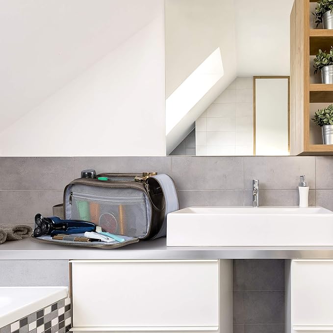 Elviros Toiletry Bag for Men, Large Travel Shaving Dopp Kit Water-resistant Bathroom Toiletries Organizer PU Leather Cosmetic Bags