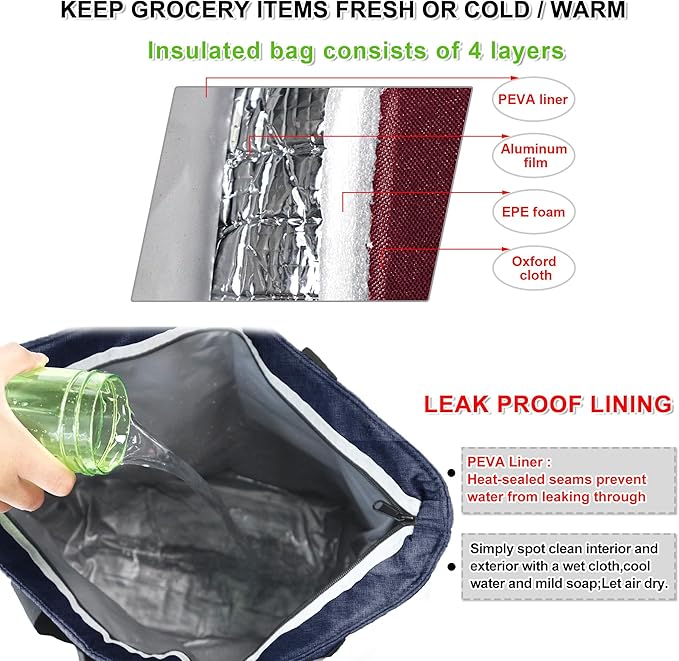 BeeGreen Insulated Cooler Bag Leakproof Freezer Shopping Tote for Groceries Thermal Food Delivery Bag