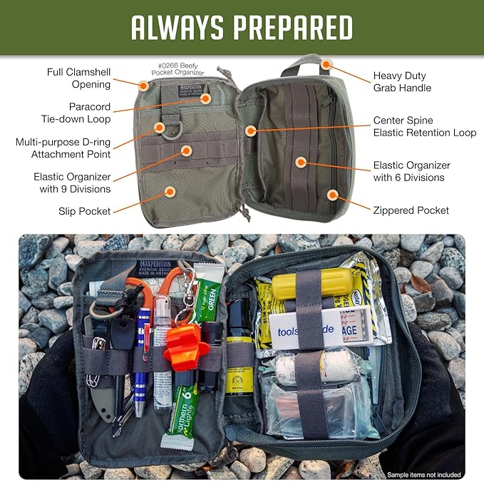 MAXPEDITION Beefy Pocket Organizer, Compact, MOLLE-Compatible, 1000D Nylon Tactical Pouch, Everyday Carry Tool and Gear Storage for Outdoor, Tactical, Survival, 0266