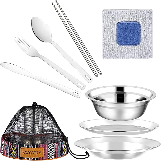 Camping Mess Kit - for Camping 1 to 2 Person boy Scout Camp Dishes Camping Cooking Utensils Accessories Plates Dinnerware Set Outdoor