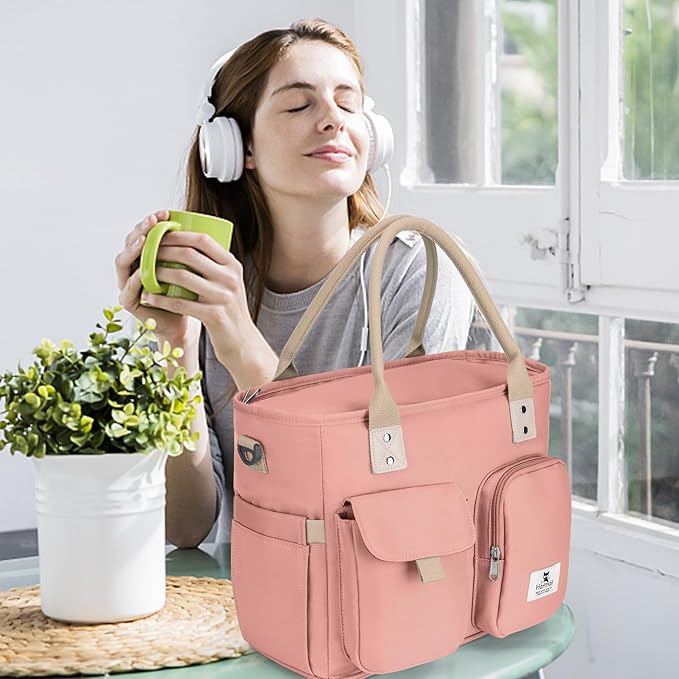 Hafmall 16L Large Pink Lunch Bag for Women, Loncheras para Mujer, Insulated Adult Lunch Tote Box for Work, 4.5Gallon