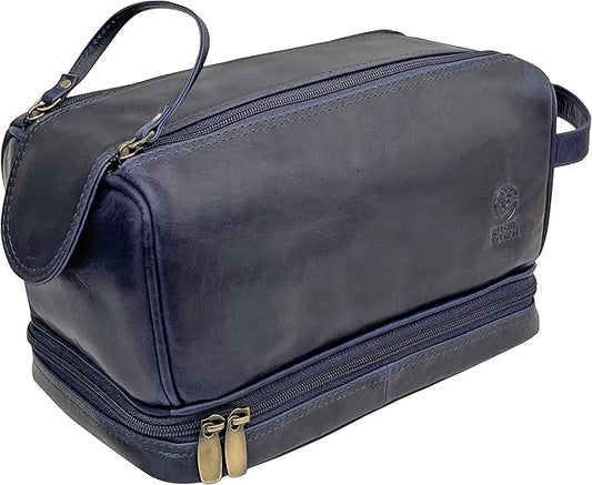RusticTown Leather Toiletry Bag for Men - Travel Shaving Dopp Kit - Bathroom Shower Toiletries Organizer - Cosmetic Make up Bag for Women
