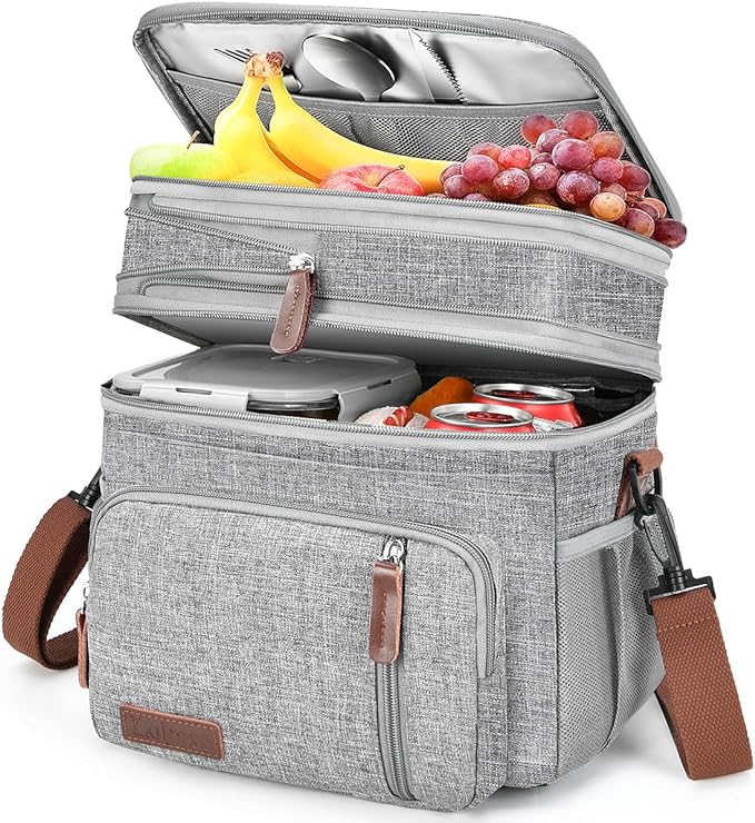 Lunch Box & Lunch Bag for Women Men, Large Insulated Adult Lunch Box Leakproof Lunchbox Cooler Bag for Work Picnic Beach,16L, Gray