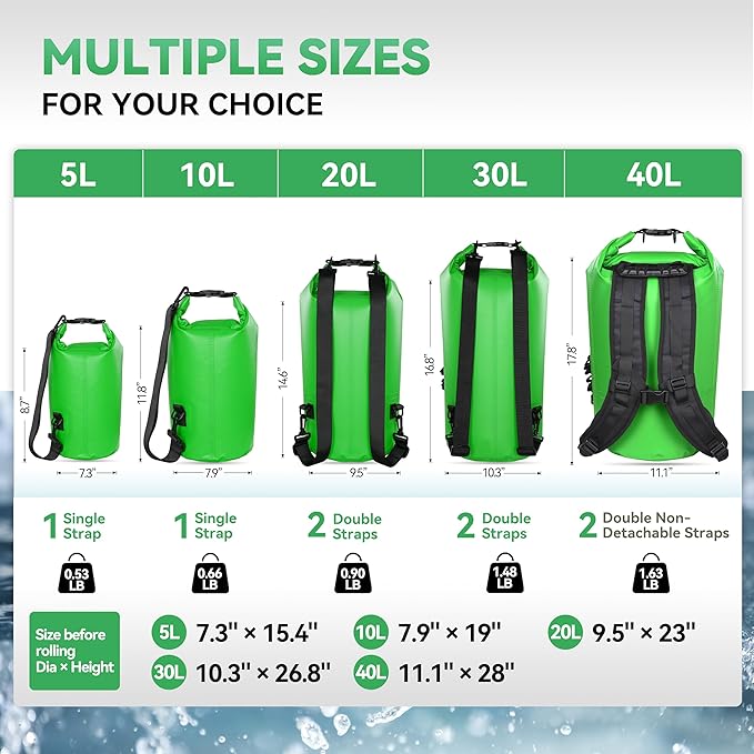 MARCHWAY Floating Waterproof Dry Bag Backpack 5L/10L/20L/30L/40L, Roll Top Sack Keeps Gear Dry for Kayaking, Rafting, Boating, Swimming, Camping, Hiking, Beach, Fishing