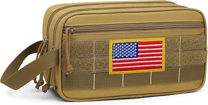 TACTICISM Toiletry Bag for Men - Dry Wet Separate Hygiene Bag Travel Toiletry Bag, Tactical Molle Dopp Kit for Men with Large Capacity, Water-Resistant Shaving Bag for Adult Women for Travel, Brown