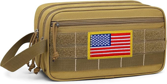 TACTICISM Toiletry Bag for Men - Dry Wet Separate Hygiene Bag Travel Toiletry Bag, Tactical Molle Dopp Kit for Men with Large Capacity, Water-Resistant Shaving Bag for Adult Women for Travel, Brown