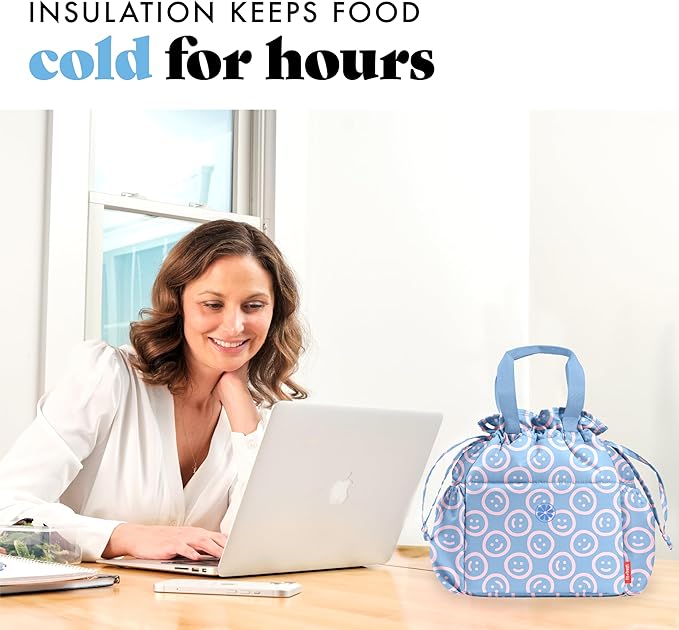 Fit & Fresh Lunch Bag For Women, Insulated Womens Lunch Bag For Work, Stain-Resistant Large Lunch Box For Women With Containers, Cinch Closure Cromwell Bag, All Smiles Bubble Gum
