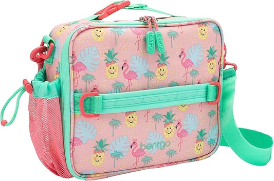 Bentgo Kids Lunch Bag - Durable, Double-Insulated Lunch Bag for Kids 3+; Holds Lunch Box, Water Bottle, & Snacks; Easy-Clean Water-Resistant Fabric & Multiple Zippered Pockets (Tropical)