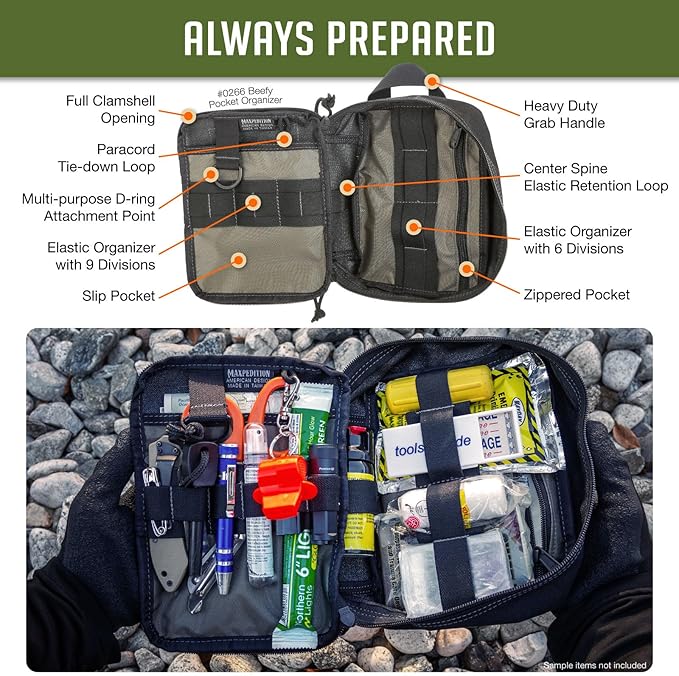 MAXPEDITION Beefy Pocket Organizer, Compact, MOLLE-Compatible, 1000D Nylon Tactical Pouch, Everyday Carry Tool and Gear Storage for Outdoor, Tactical, Survival, 0266