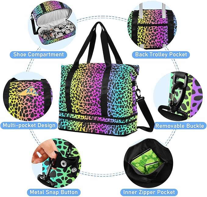 Women's Weekender Duffle Bag for Travel and Gym with Toiletry and Shoes Compartment